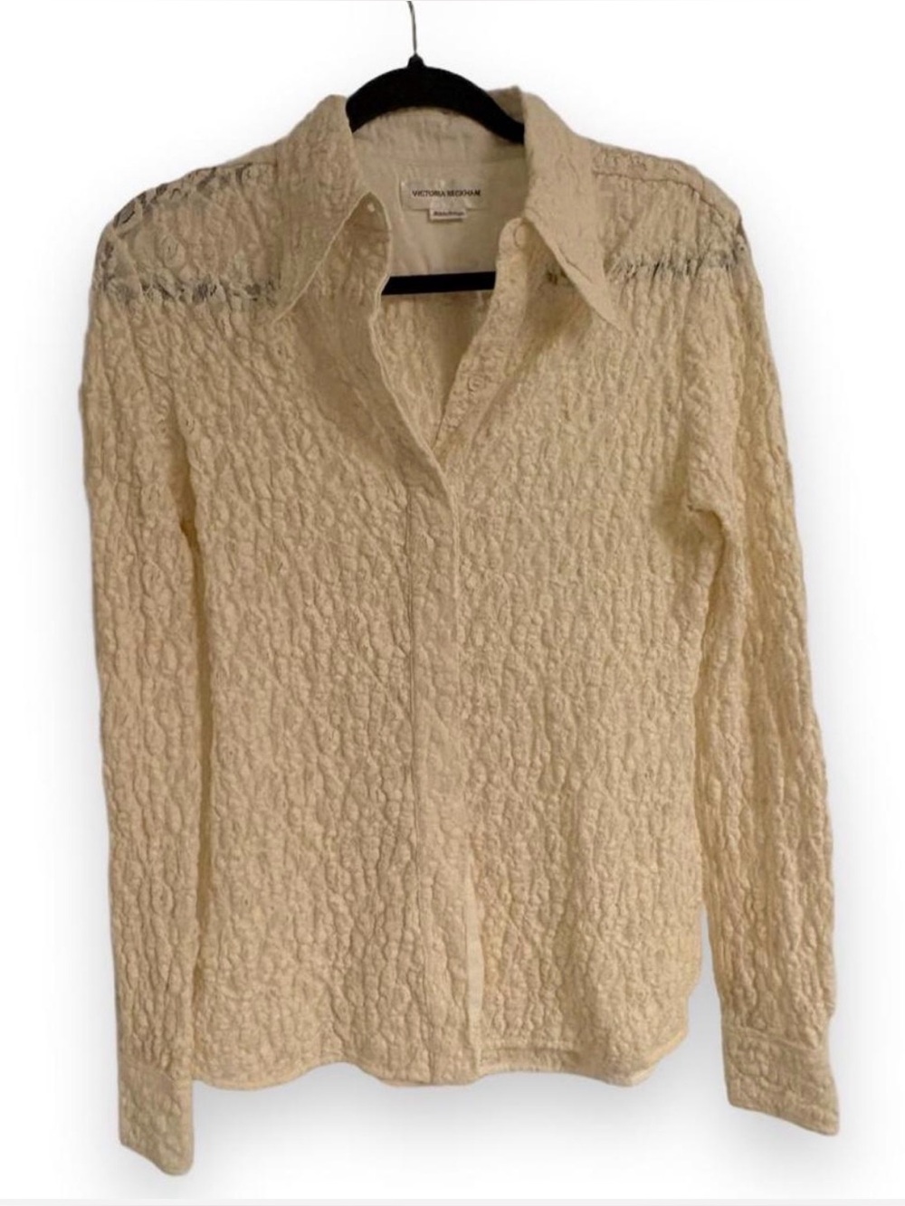 Victoria Beckham Cream Quilted-Texture Button-Front Shirt